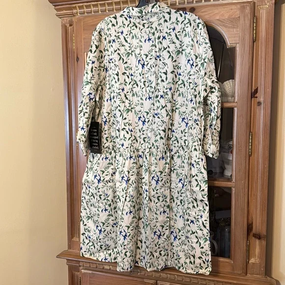 Blue and Green Floral Royal Shirt Dress
